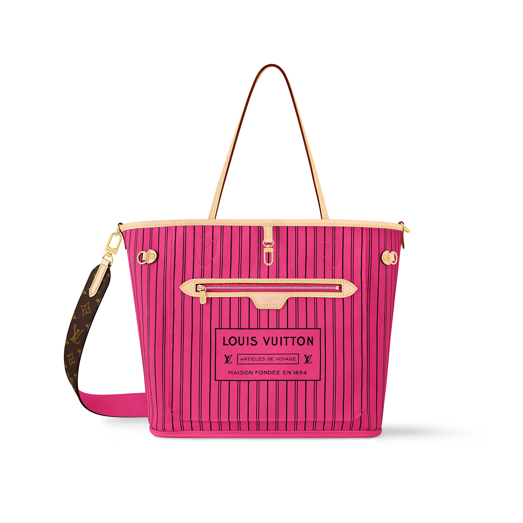 Louis Vuitton Neverfull MM Monogram Inside Out Stripe Tote M12257 Monogram/Rose Pondichery