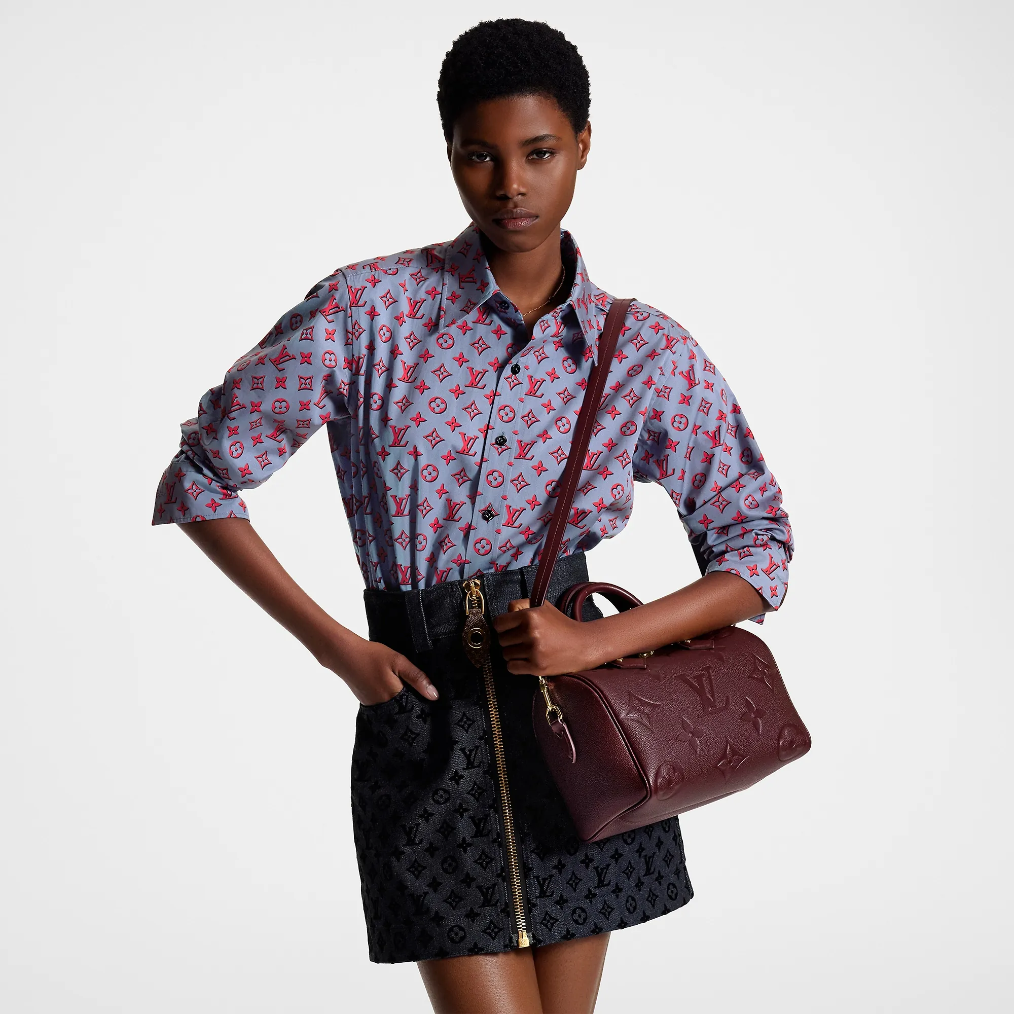 Louis Vuitton Speedy Bandoulière 25 Monogram Empreinte Leather - Women - Handbags M46646 Wine