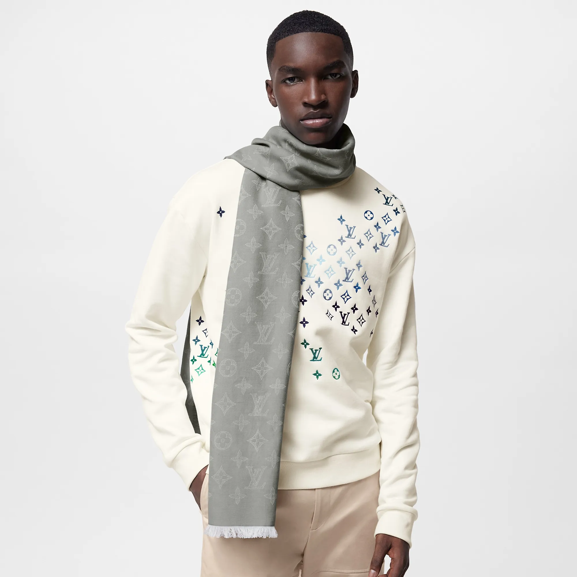 Louis Vuitton Monogram Shadow Stole S00 - Men - Accessories M78808 Light Grey