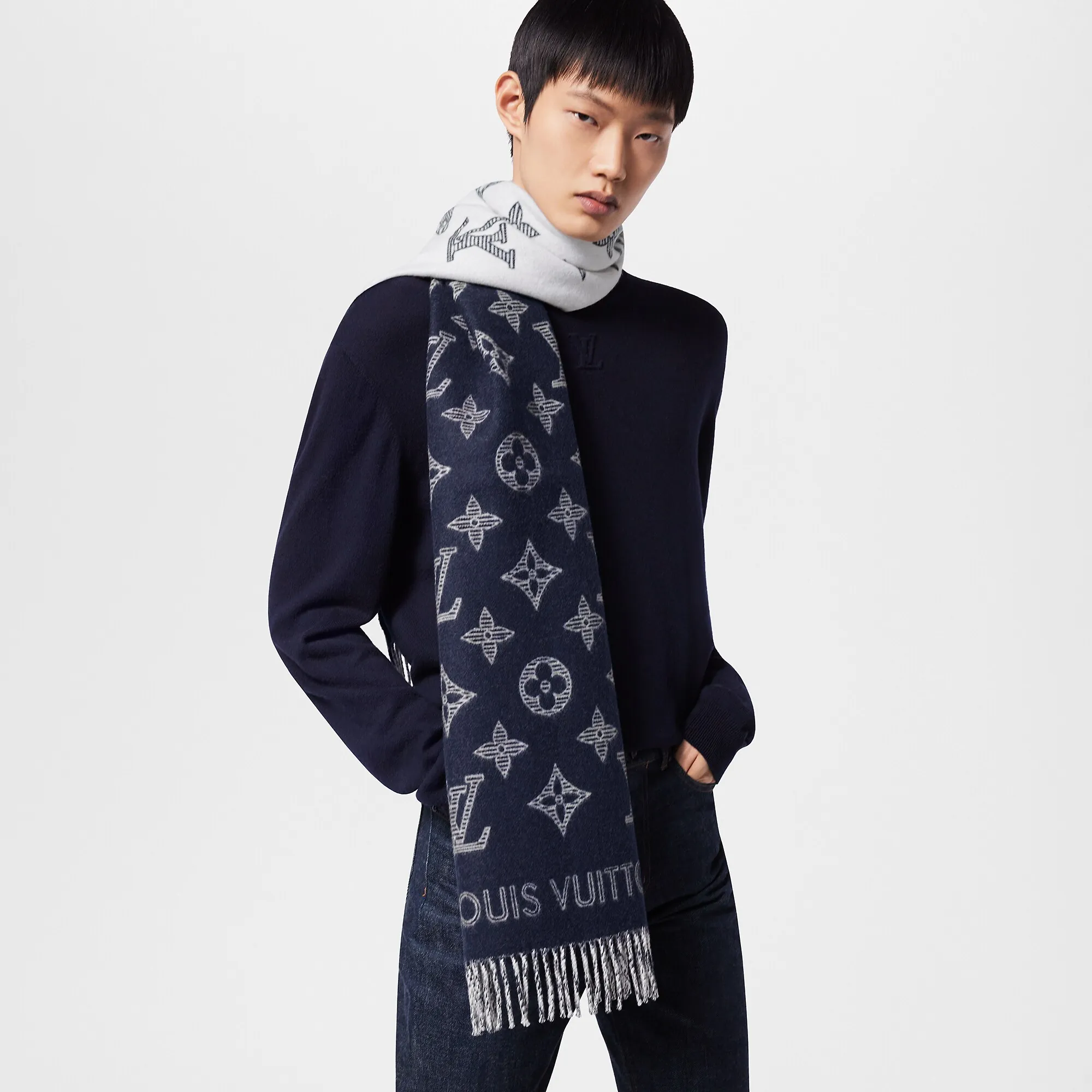 Louis Vuitton Monogram Shadow Scarf S00 - Men - Accessories M79186 Navy Blue