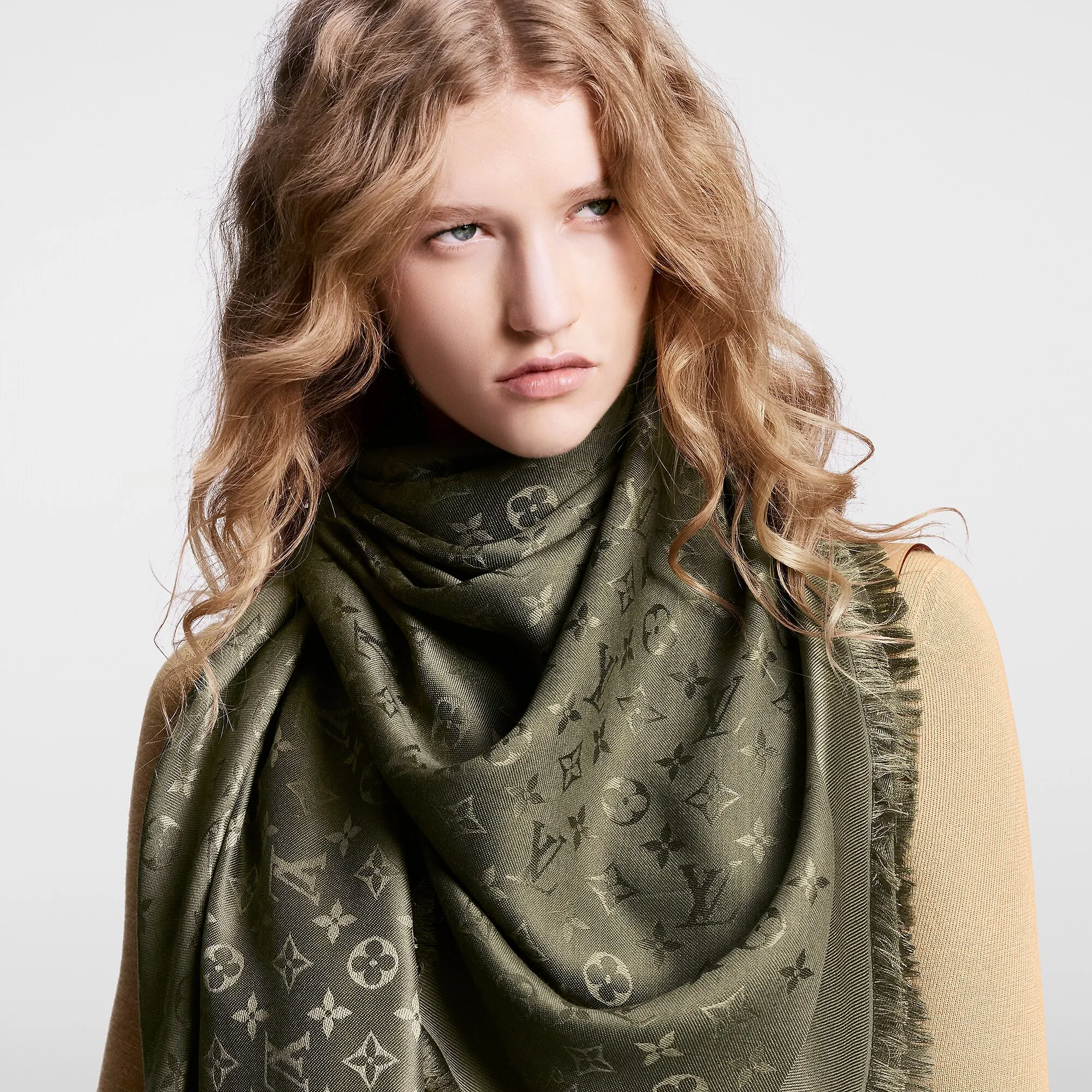 Louis Vuitton Monogram Blanket Shawl - Oversized Square Black Scarf M79471 Khaki