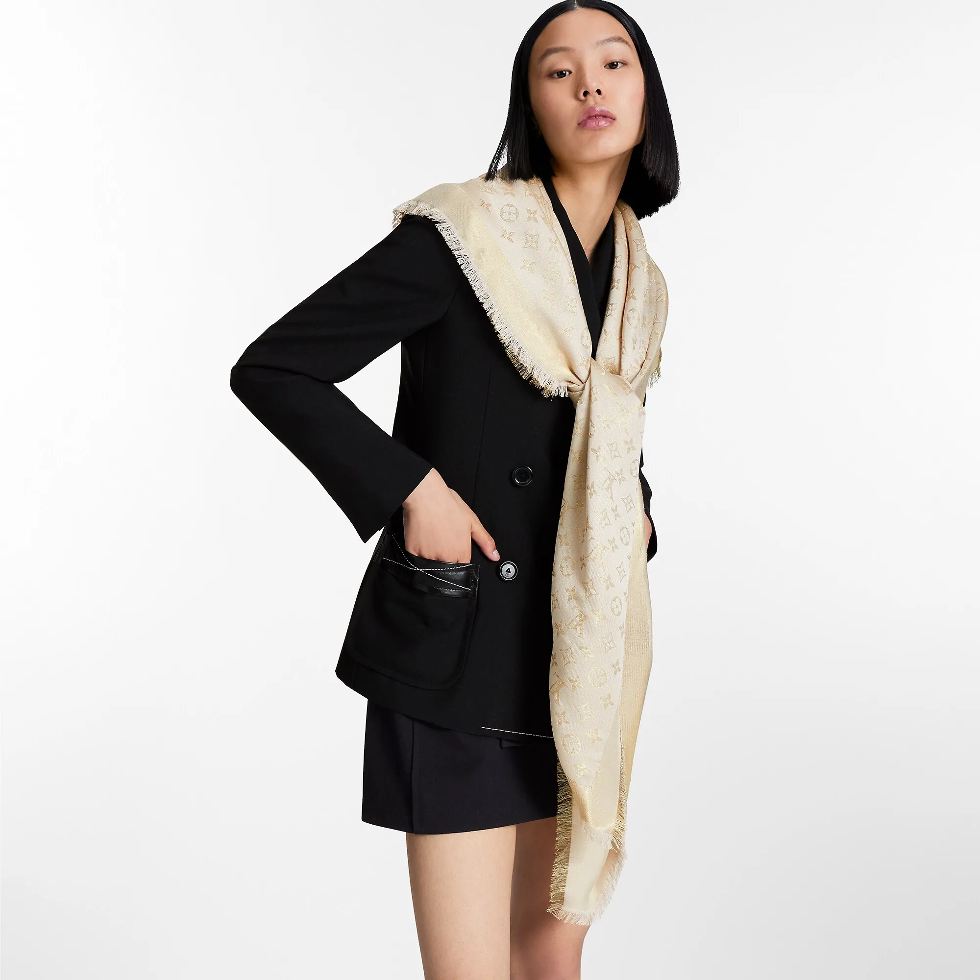 Louis Vuitton Monogram Shine Shawl S00 - Women - Accessories M79494 Beige Gold