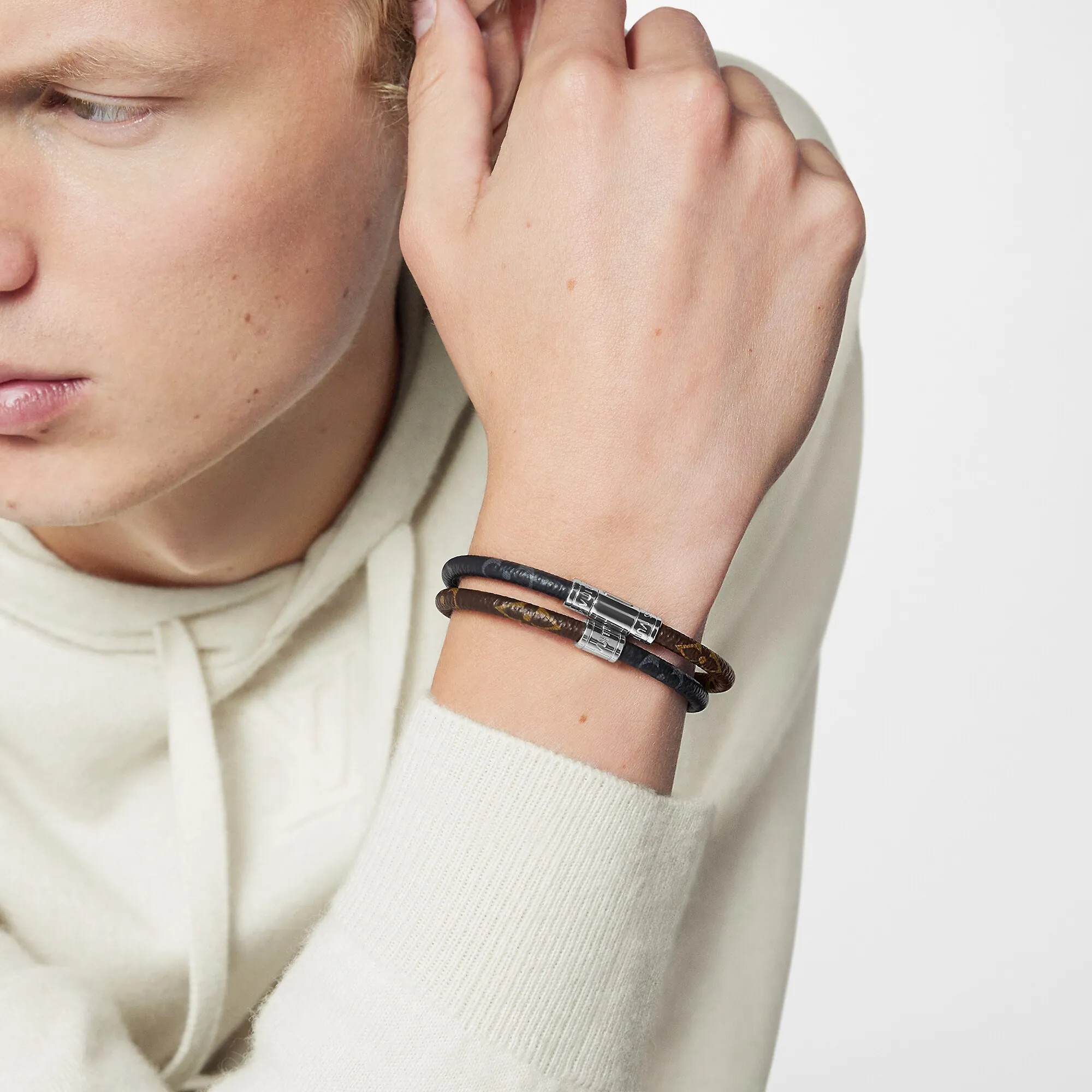 Louis Vuitton Keep It Double Leather Bracelet Monogram Eclipse Canvas - Men - Fashion Jewelry M8154D Brown