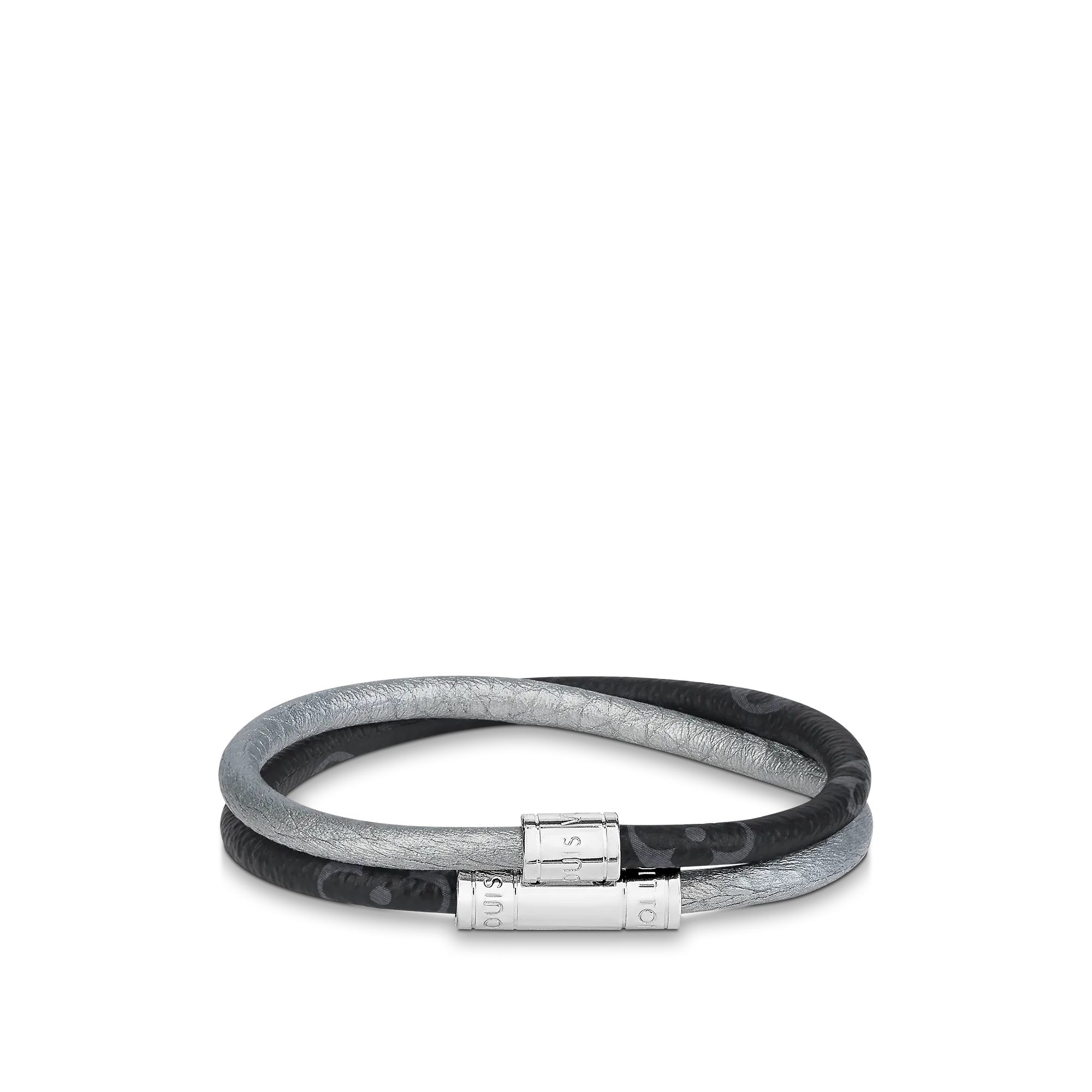 Louis Vuitton Keep It Double Leather Bracelet Monogram Eclipse Canvas - Men - Fashion Jewelry M8281E Silver