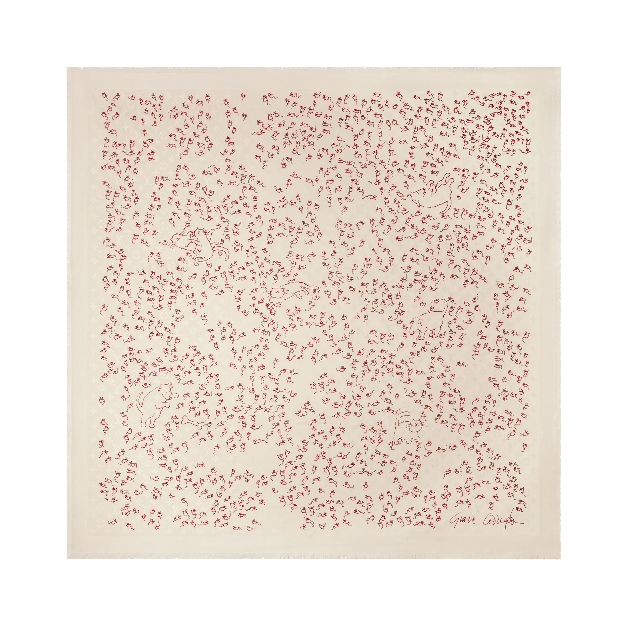 Louis Vuitton LV Mice Monogram Classique Shawl Silk - Women - Accessories M96482 Beige