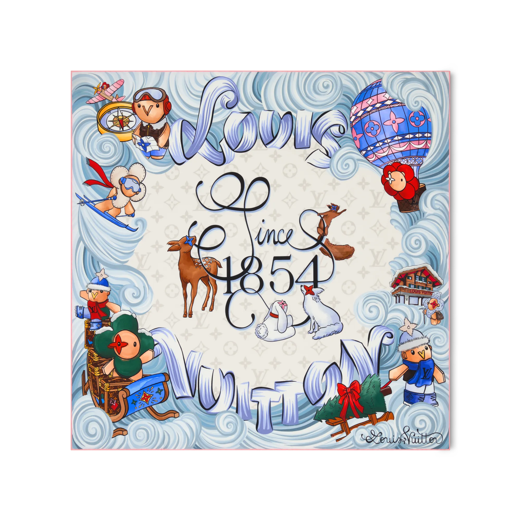 Louis Vuitton Vivienne Winter Holiday Square 70 Silk - Women - Accessories M97192 Blue