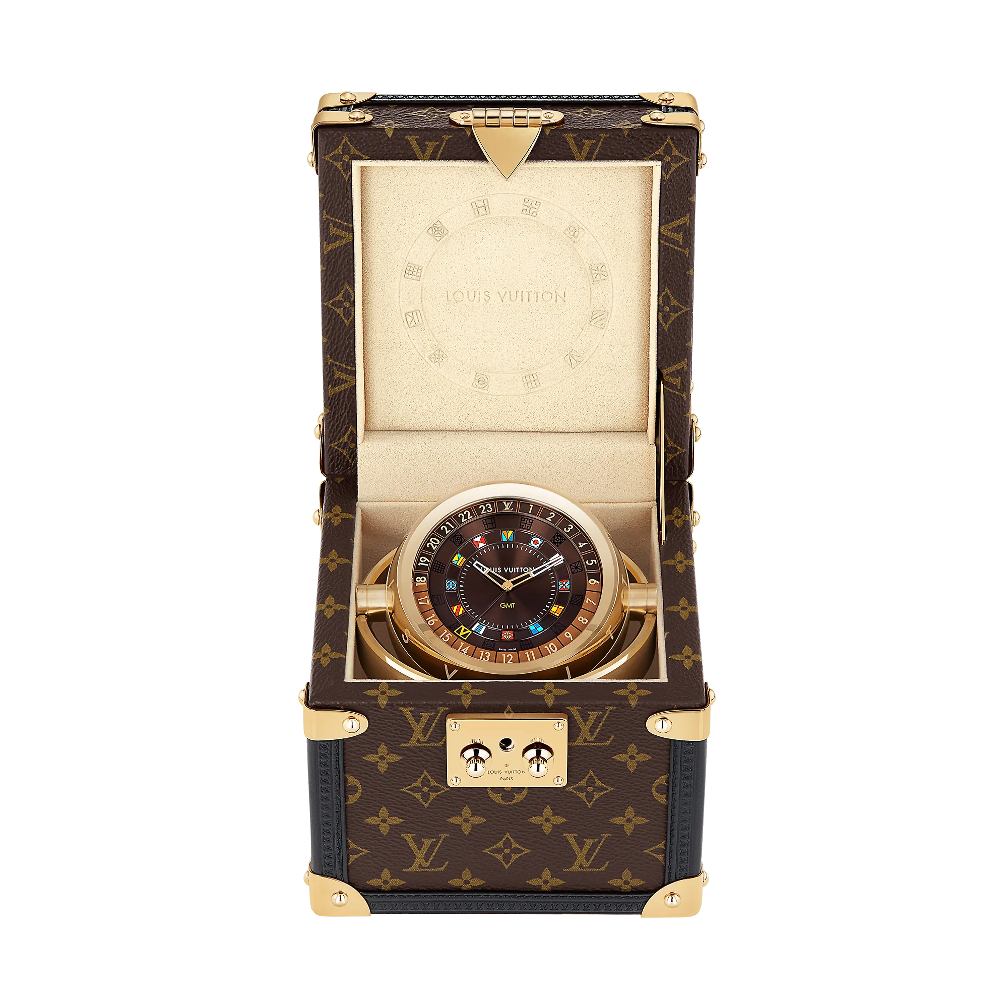 Louis Vuitton Trunk Table Clock, Quartz, 80mm, Steel, Monogram - Watches - Traditional Watches Q1Q040