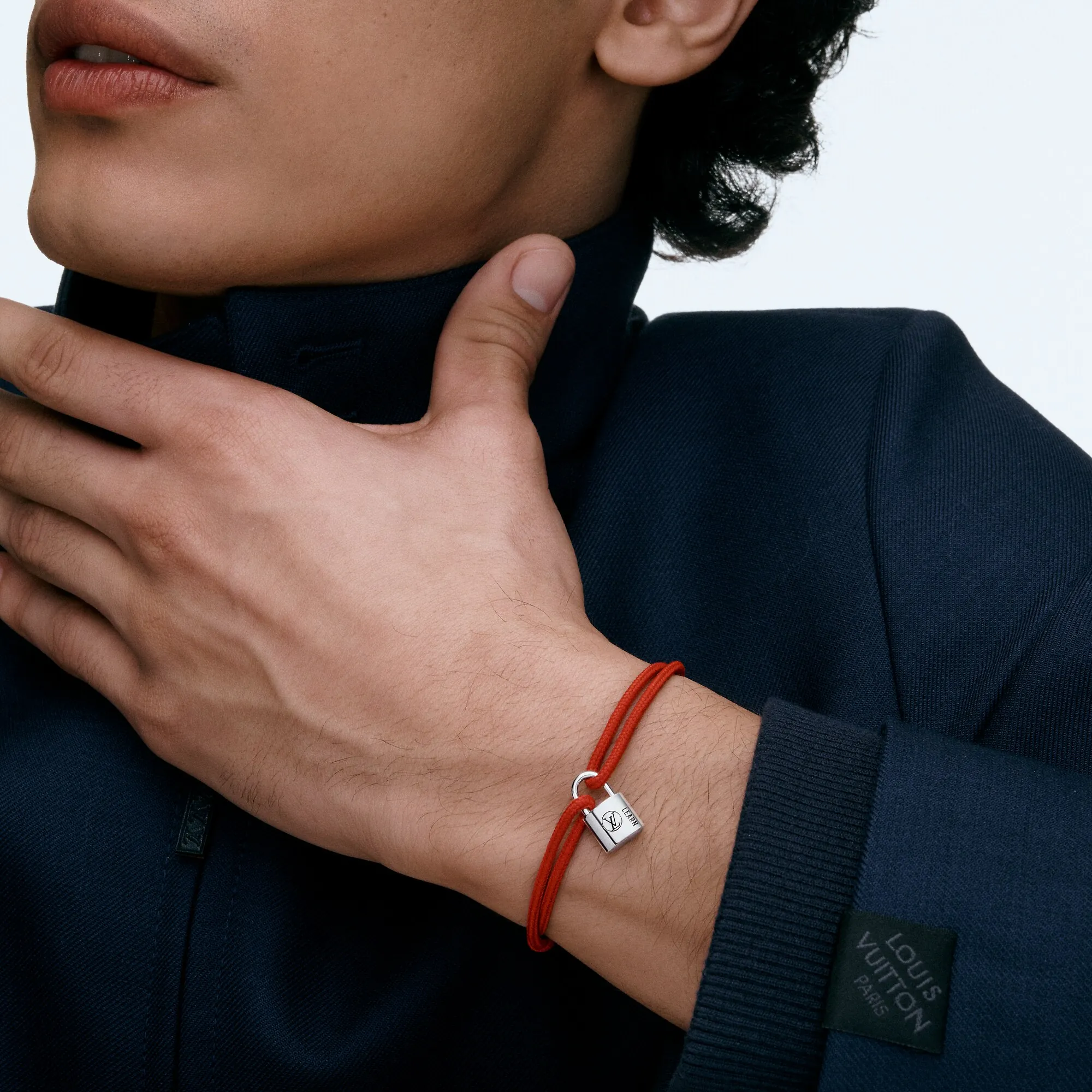 Louis Vuitton Silver Lockit Bracelet, Sterling Silver Black Laquered and Red Polyester Cord - Jewelry - Categories QA5078