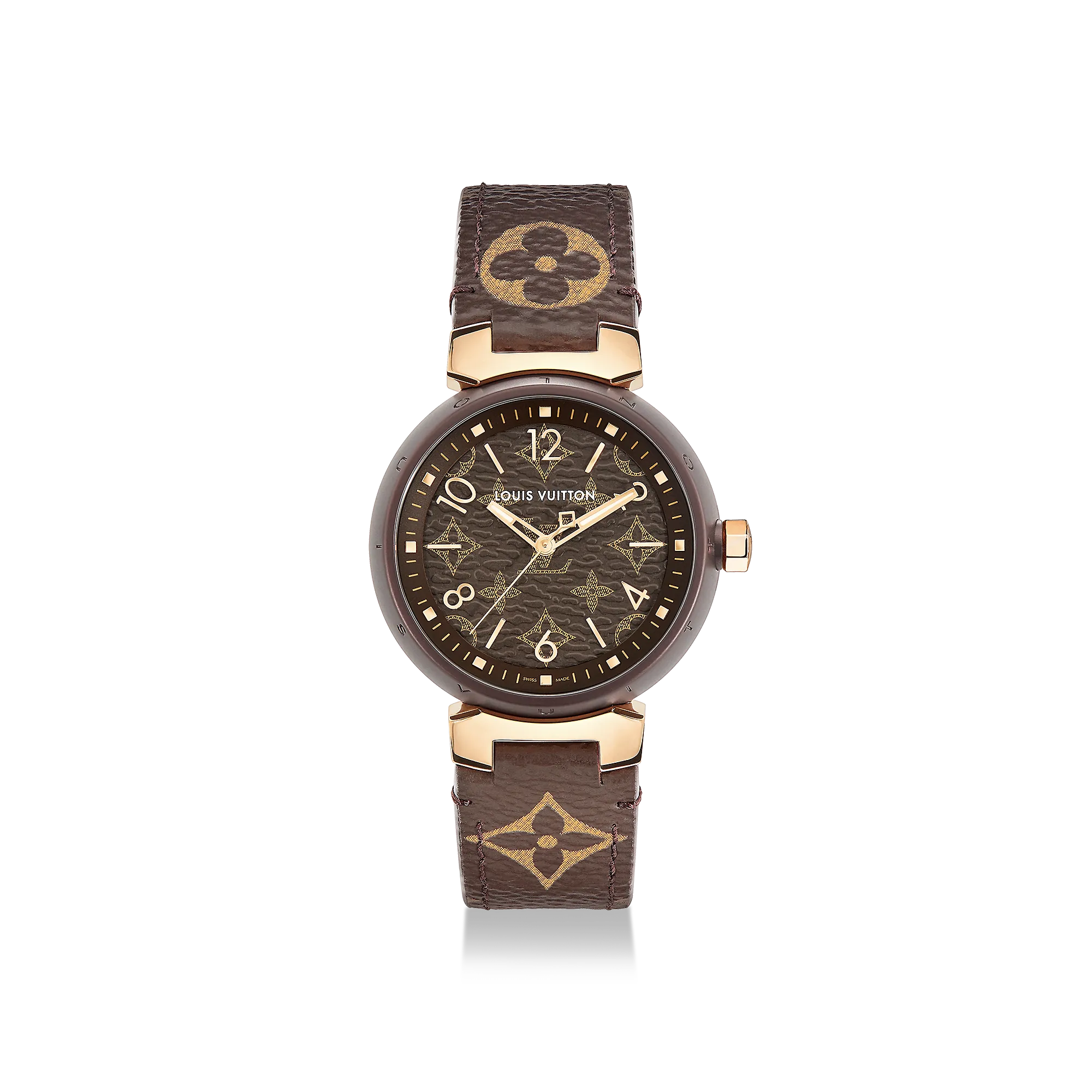 Louis Vuitton Tambour Monogram, Quartz, 34mm, Steel & Rose Gold - Watches - Traditional Watches QBB166