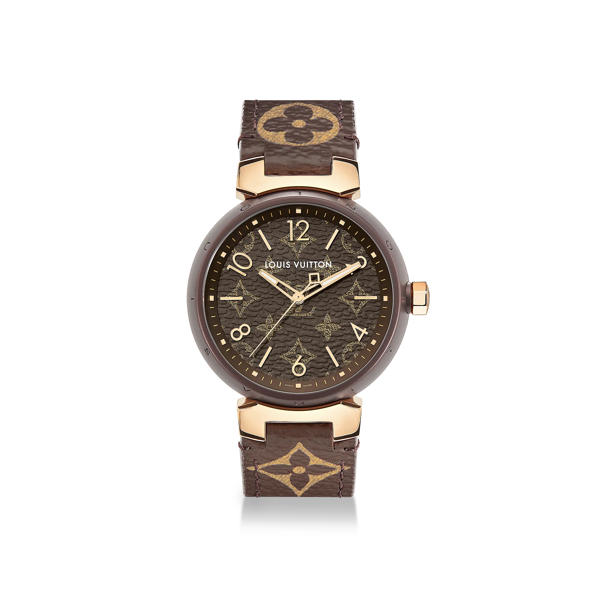 Louis Vuitton Tambour Monogram, Quartz, 39.5mm, Steel & Rose Gold - Watches - Traditional Watches QBB167