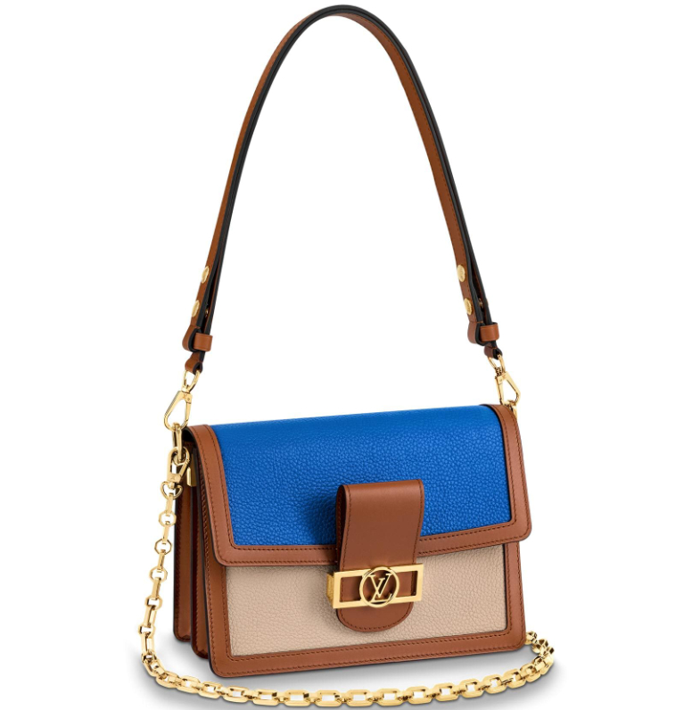 Louis Vuitton Taurillon Leather Dauphine MM Handbag M55071 Blue/Beige