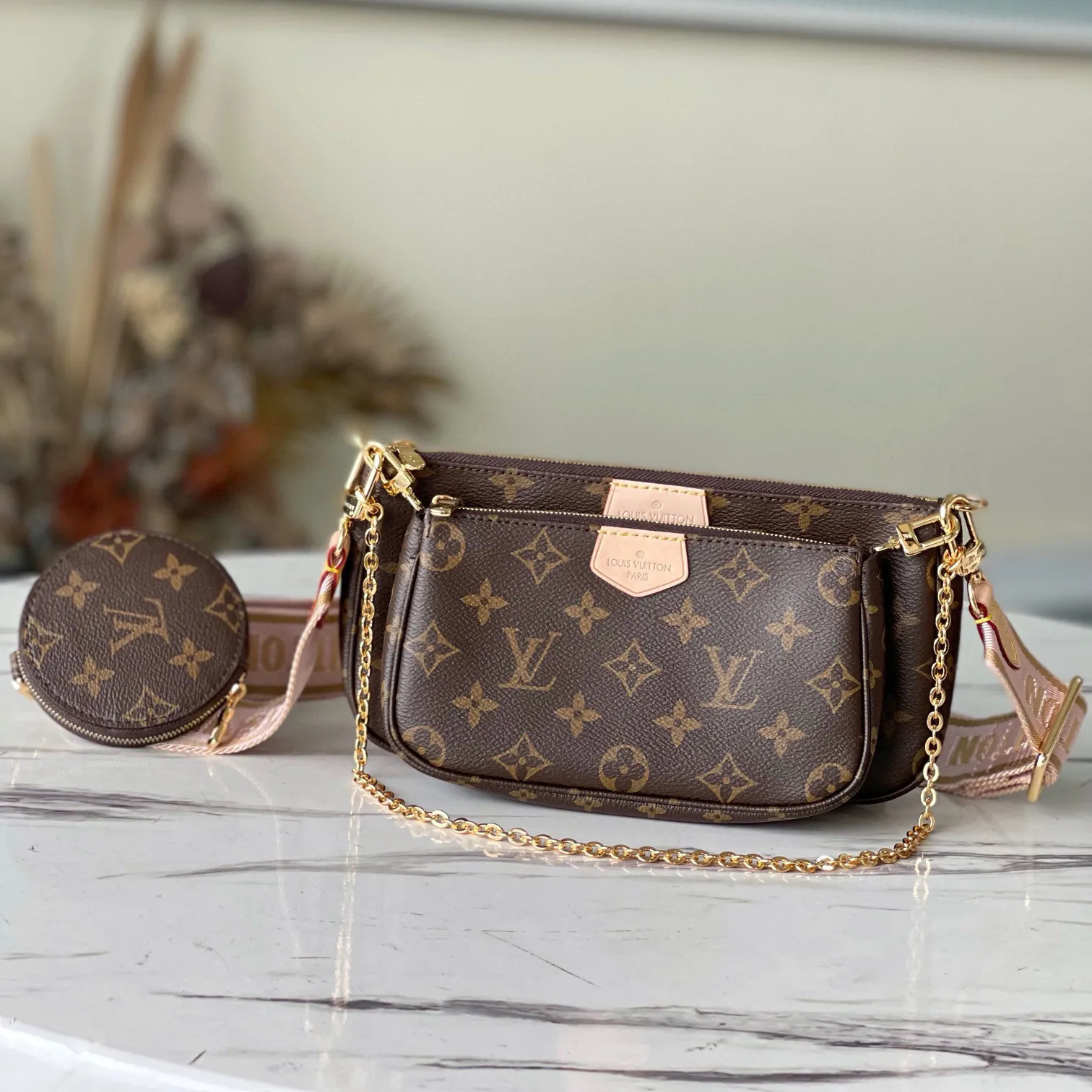 Louis Vuitton Monogram Multi Pochette Accessoires Coin Purse M44840 Rose Clair