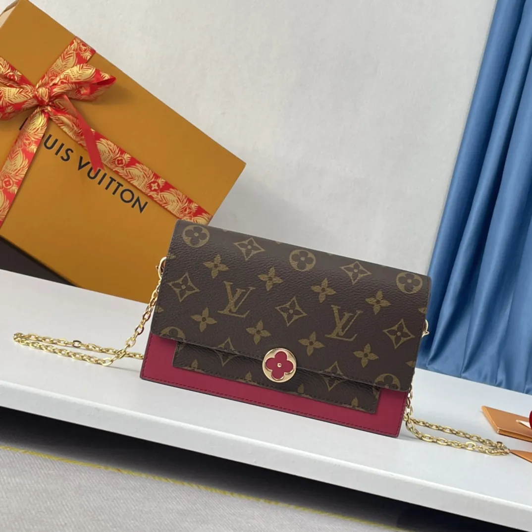 Louis Vuitton Monogram Canvas Flore Chain Wallet M67404 Fuchsia Lie De Vin