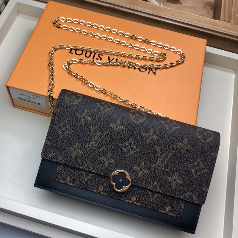 Louis Vuitton Monogram Canvas Flore Chain Wallet M67404 Noir Black