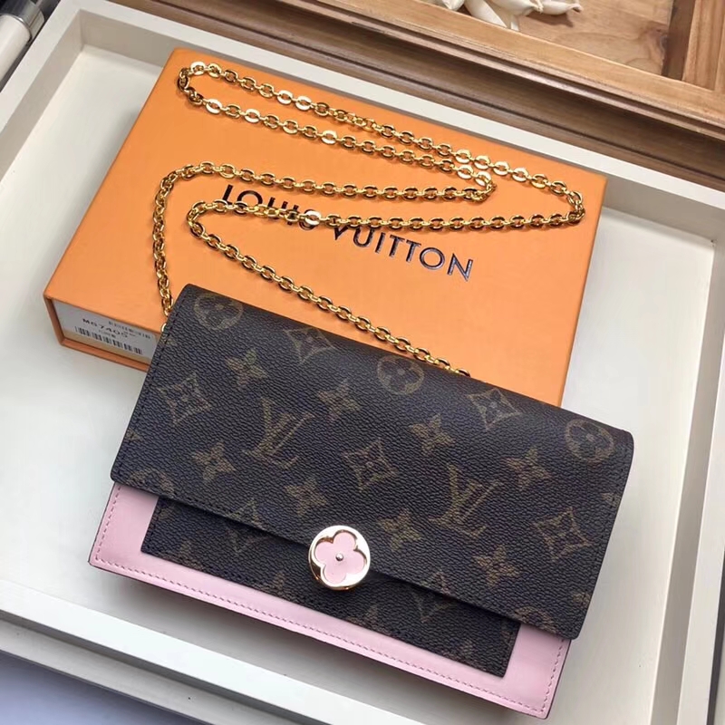 Louis Vuitton Monogram Canvas Flore Chain Wallet M67405 Magnolia Rose Ballerine Pink