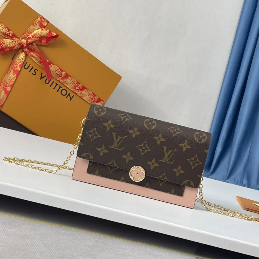 Louis Vuitton Monogram Canvas Flore Chain Wallet M67405 Magnolia Rose Ballerine Pink