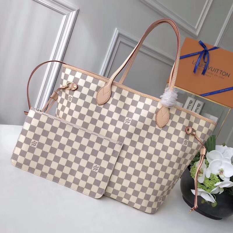 Louis Vuitton Damier Azur Canvas Neverfull MM Tote N41361 N51107 Beige