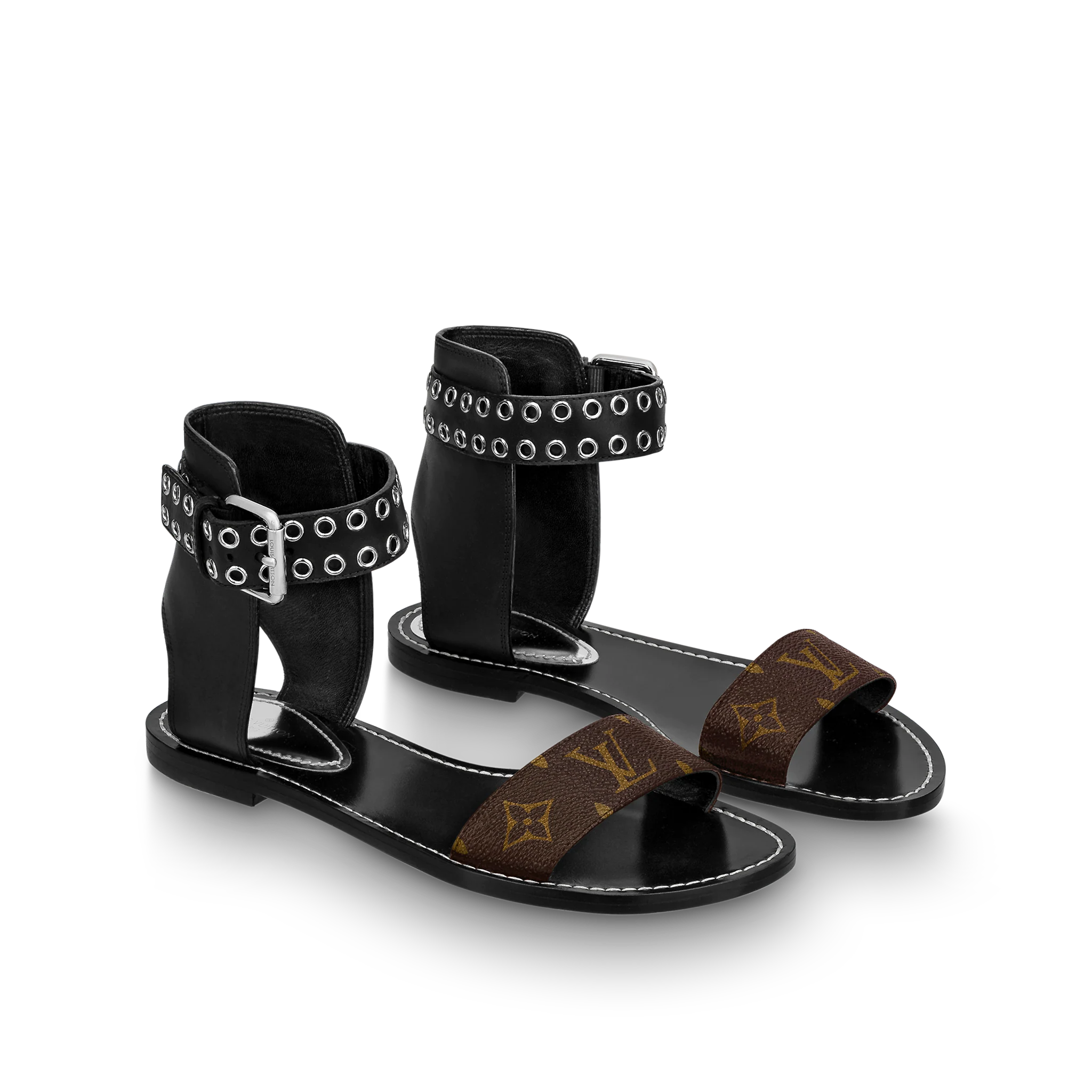 Louis Vuitton Wide Strap Gladiator - Passenger Flat Sandal, Brown 1A63ZK Black