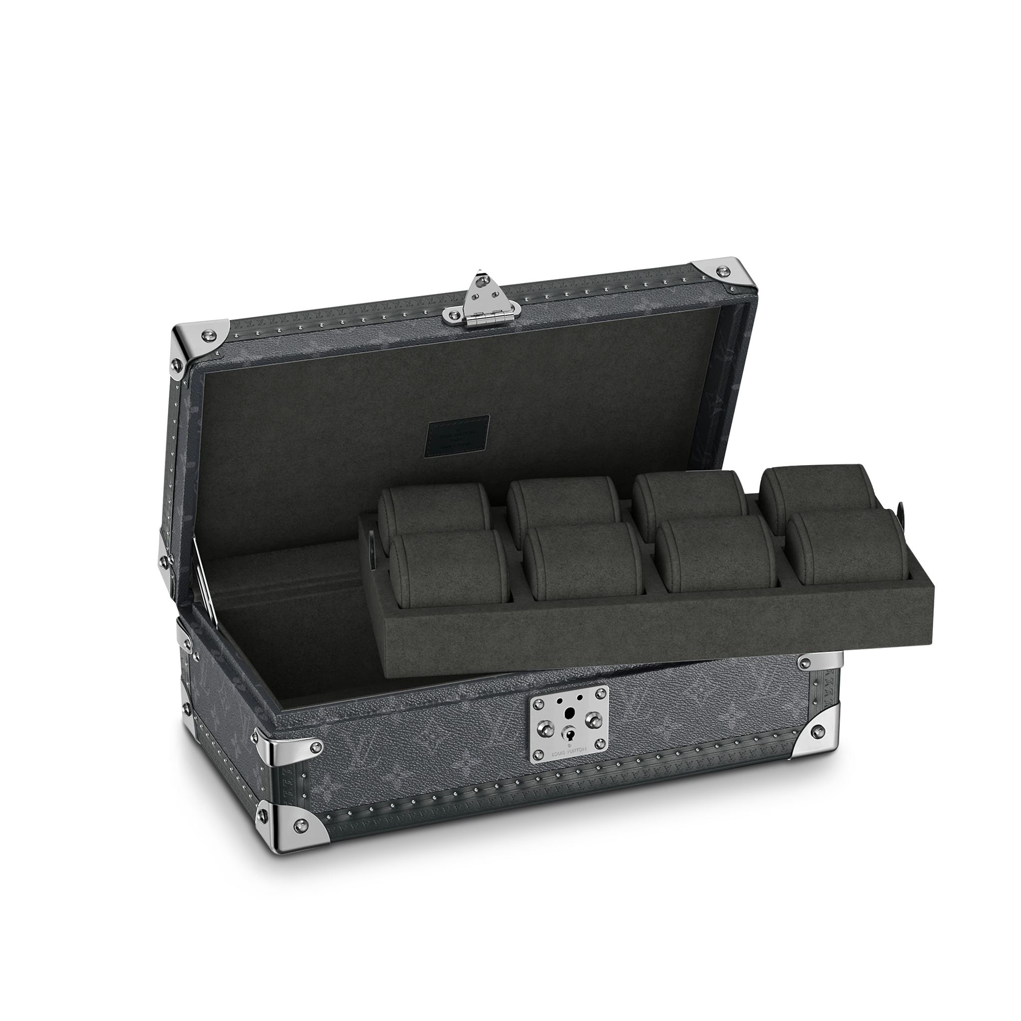 Louis Vuitton 8 Watch Case Monogram Eclipse Canvas Grey Trunks and Travel M20016 Louis Vuitton 8 Watch Case Monogram Eclipse Canvas Grey Trunks and Travel M20016