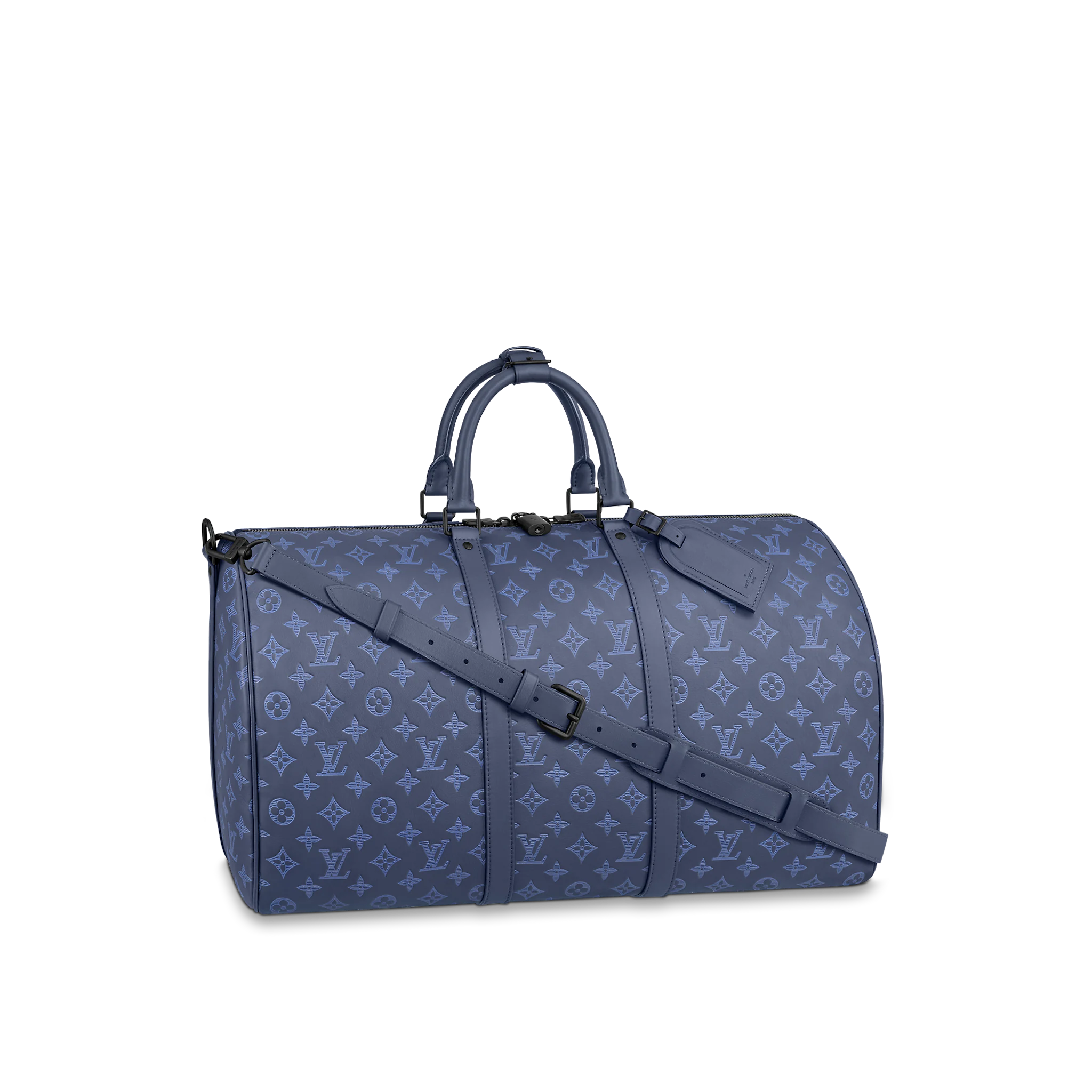 Louis Vuitton Keepall Bandoulière 50 Monogram Shadow Navy - Men - Travel M45731 Louis Vuitton Keepall Bandoulière 50 Monogram Shadow Navy - Men - Travel M45731