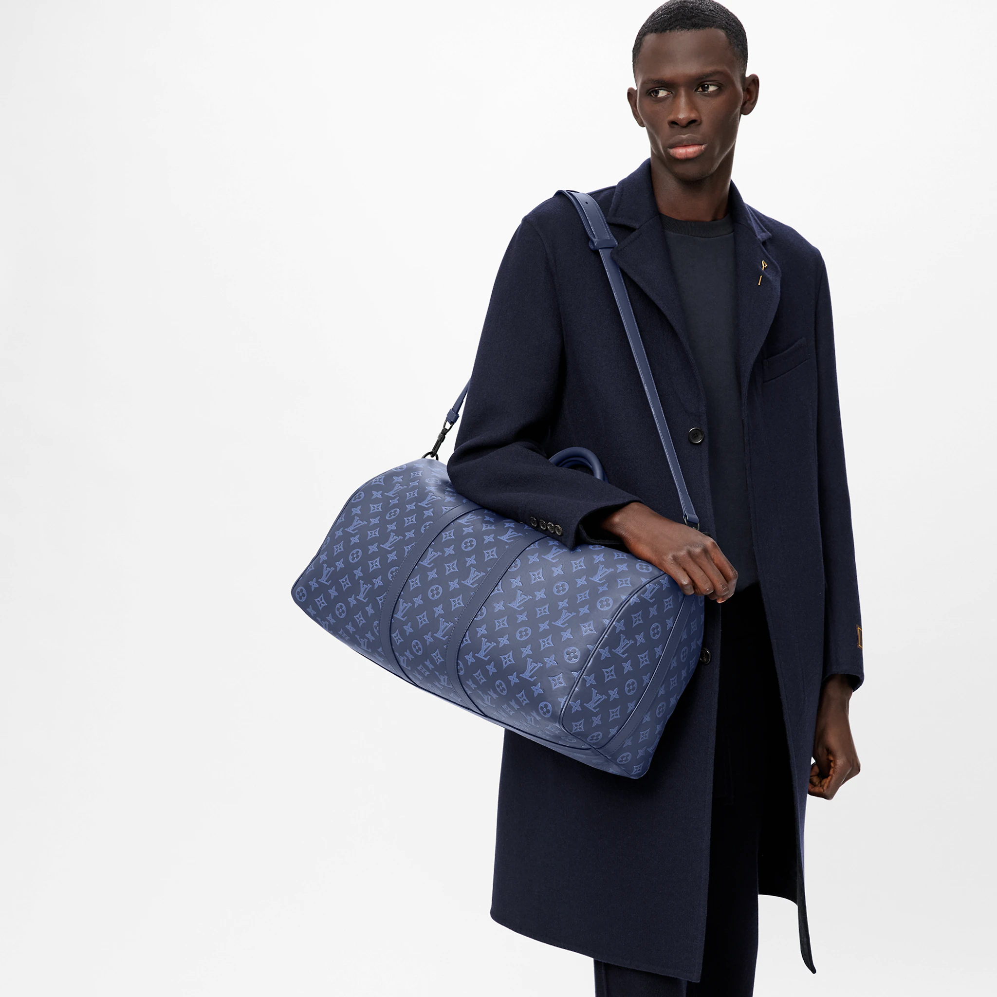 Louis Vuitton Keepall Bandoulière 50 Monogram Shadow Navy - Men - Travel M45731