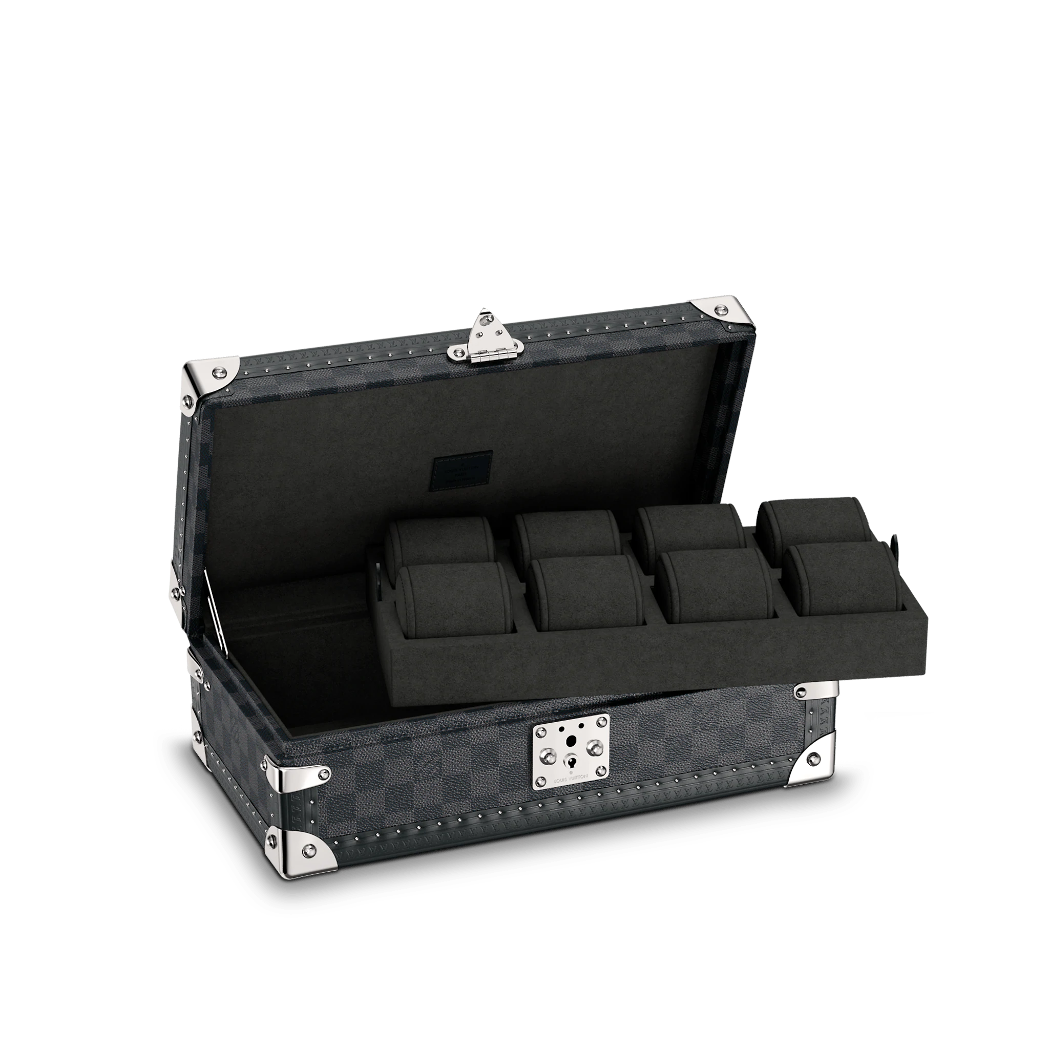 Louis Vuitton 8 watch case Damier Graphite Canvas men Grey Travel N48194 Louis Vuitton 8 watch case Damier Graphite Canvas men Grey Travel N48194