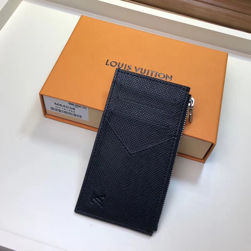 Louis Vuitton Taiga Calf Leather Coin Card Holder M62914 Noir Black