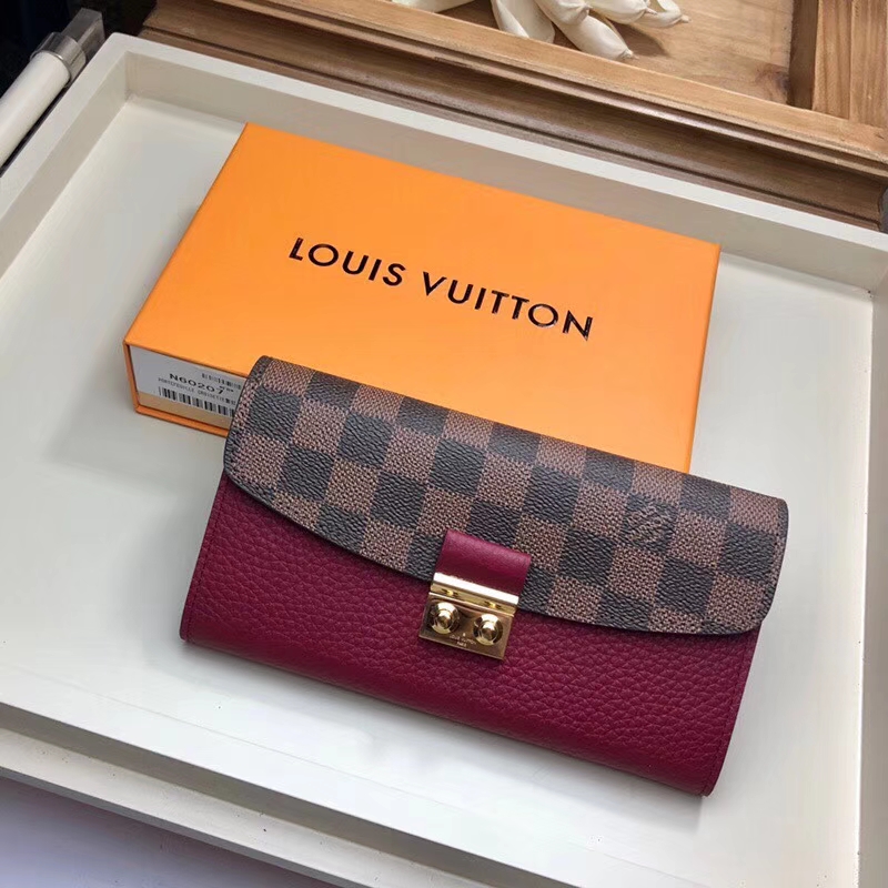 Louis Vuitton Damier Ebene Canvas Croisette Wallet N60207 Lie de Vin Red